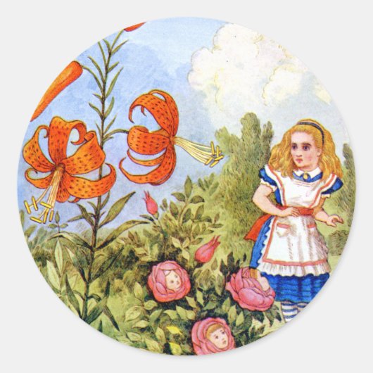 Alice en de Pratende Bloemen in Wonderland Ronde Sticker (Voorkant)