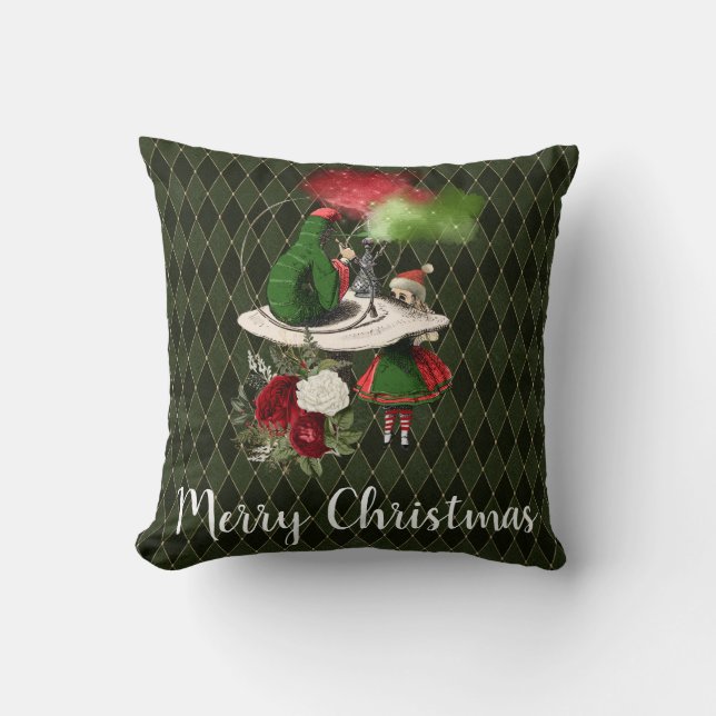 Alice en de Rokenende Rups Kerst Groen Kussen (Voorkant)