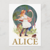 ALICE EN DE ROZE FLAMINGO SPELEN CROQUET BRIEFKAART (Voorkant)
