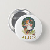 ALICE EN DE ROZE FLAMINGO SPELEN CROQUET RONDE BUTTON 5,7 CM (Voorkant /achterkant)