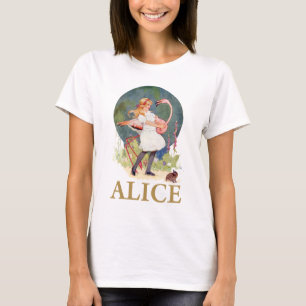 ALICE EN DE ROZE FLAMINGO SPELEN CROQUET T-SHIRT