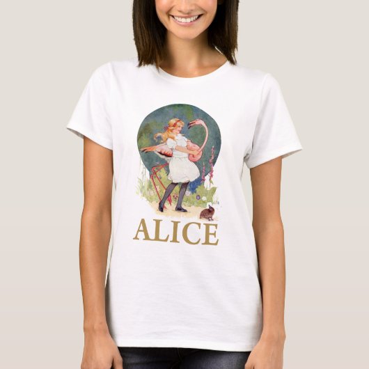 ALICE EN DE ROZE FLAMINGO SPELEN CROQUET T-SHIRT (Voorkant)