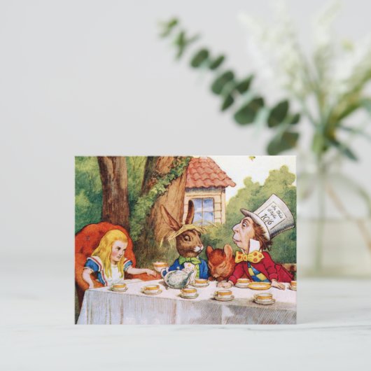 Alice en de Tea Party van de Mad Hatter in Wonderl Briefkaart (Staand voorkant)