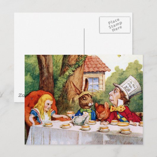 Alice en de Tea Party van de Mad Hatter in Wonderl Briefkaart (Voorkant / Achterkant)