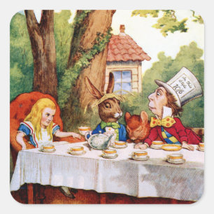 Alice en de Tea Party van de Mad Hatter in Wonderl Vierkante Sticker