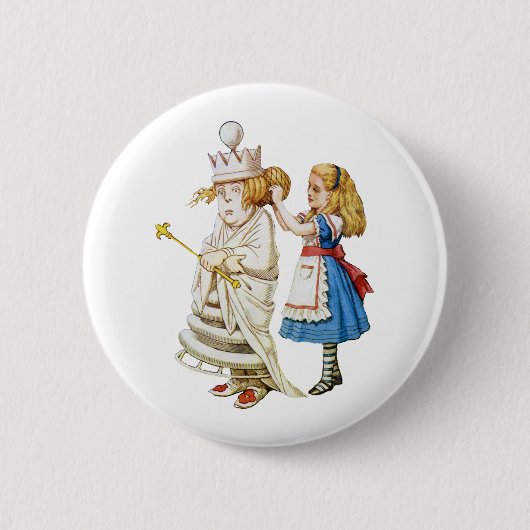 ALICE EN DE WITTE KONINGIN RONDE BUTTON 5,7 CM (Voorkant)