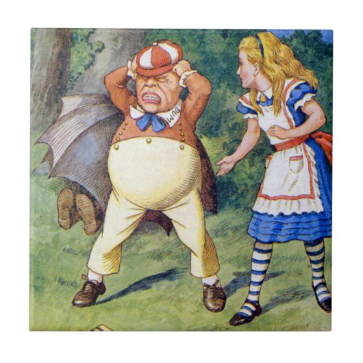 Alice en een boze Tweedledum in Wonderland Tegeltje (Voorkant)