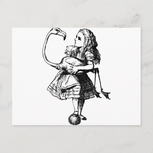 Alice en Flamingo Inked Black Briefkaart (Voorkant)