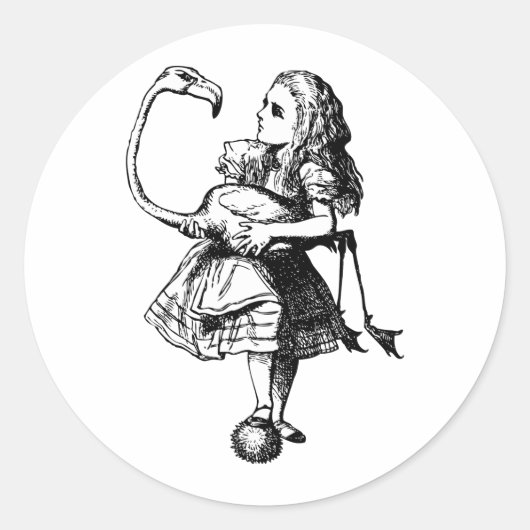 Alice en Flamingo Inked Black Ronde Sticker (Voorkant)