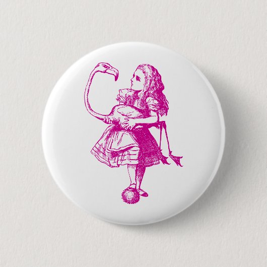 Alice en Flamingo Inked Pink Ronde Button 5,7 Cm (Voorkant)
