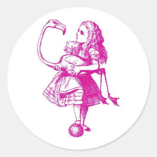 Alice en Flamingo Inked Pink Ronde Sticker (Voorkant)