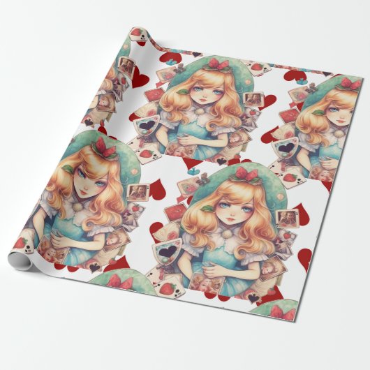 Alice en harten thema cadeaupapier (Uitgerold)