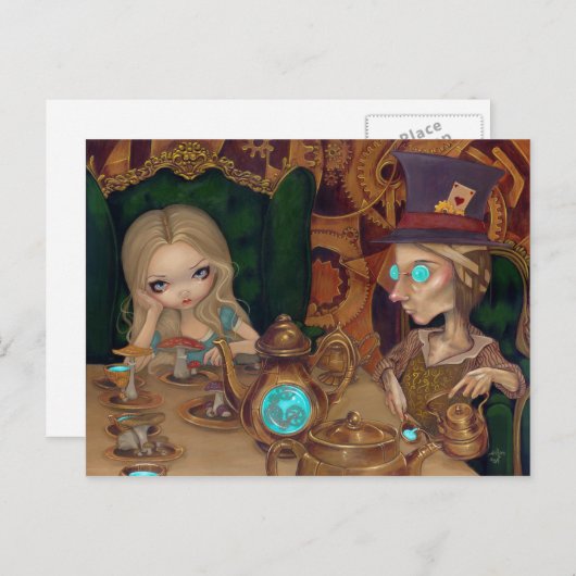 Alice en het Briefkaart van de Mad Hatter steampun (Voorkant / Achterkant)