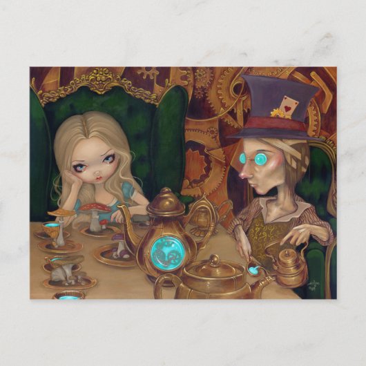 Alice en het Briefkaart van de Mad Hatter steampun (Voorkant)
