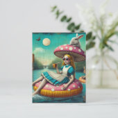 Alice en het konijn encaustische collage kunst briefkaart (Staand voorkant)