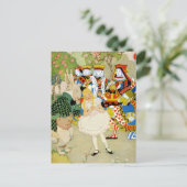 Alice en het konijn in de Queen of Hearts' Court Briefkaart (Staand voorkant)