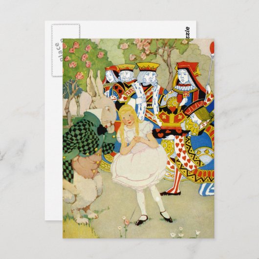 Alice en het konijn in de Queen of Hearts' Court Briefkaart (Voorkant / Achterkant)