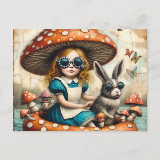 Alice en het Konijn op een Float Trip Briefkaart (Voorkant)