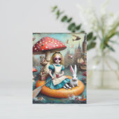 Alice en het witte konijn collage kunst briefkaart (Staand voorkant)