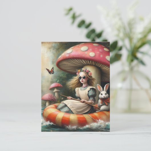 Alice en het witte konijn drijven door de rivier briefkaart (Staand voorkant)