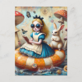 Alice en het witte konijn drijven door de rivier briefkaart