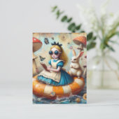 Alice en het witte konijn drijven door de rivier briefkaart (Staand voorkant)