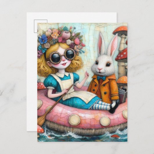 Alice en het Witte Konijn encaustische collage kun Briefkaart (Voorkant / Achterkant)