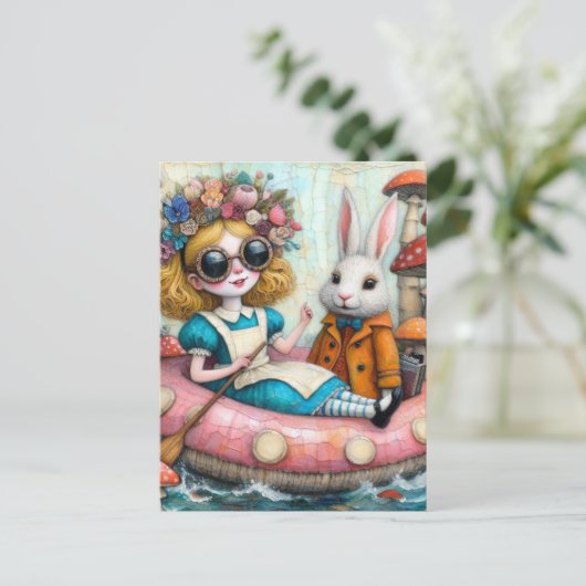 Alice en het Witte Konijn encaustische collage kun Briefkaart (Staand voorkant)