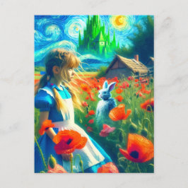 Alice en het witte konijn gaan Oz Van Gogh Stijl b Briefkaart