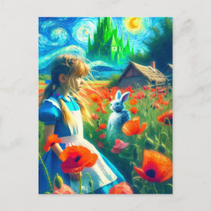 Alice en het witte konijn gaan Oz Van Gogh Stijl b Briefkaart