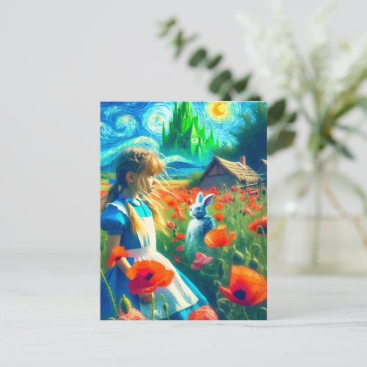 Alice en het witte konijn gaan Oz Van Gogh Stijl b Briefkaart (Staand voorkant)