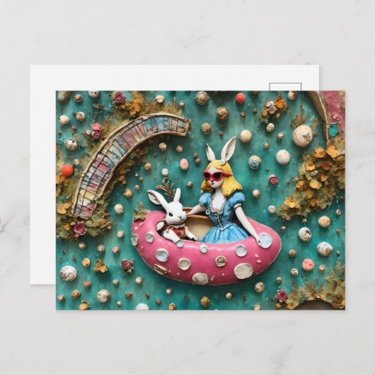 Alice en het Witte Konijn op een Float Trip Briefkaart (Voorkant / Achterkant)