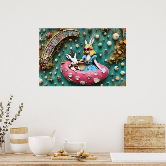 Alice en het Witte Konijn op een Float Trip Poster (Keuken)