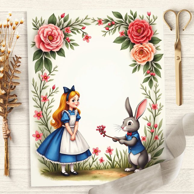 Alice en Konijn Bloemschikking Schrapboek Papier (Creator heeft geüpload)