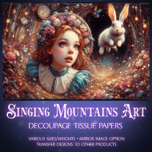 Alice en Konijn Fantasievolle Wervelwind Decoupage Tissuepapier