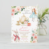 Alice en Konijn Verjaardag Tea Party Kaart (Staand voorkant)