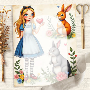 Alice en Konijnen Bloemhartenscrapboekpapier