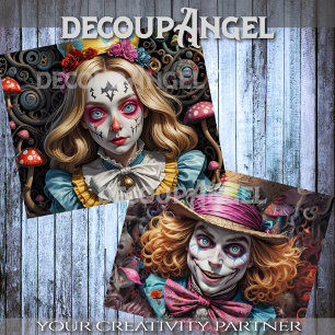 Alice en Mad Hatter Decoupage Tissuepapier