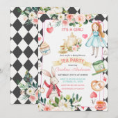 Alice en Rabbit Tea Party Baby shower Kaart (Voorkant / Achterkant)