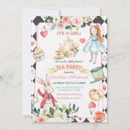 Alice en Rabbit Tea Party Baby shower Kaart
