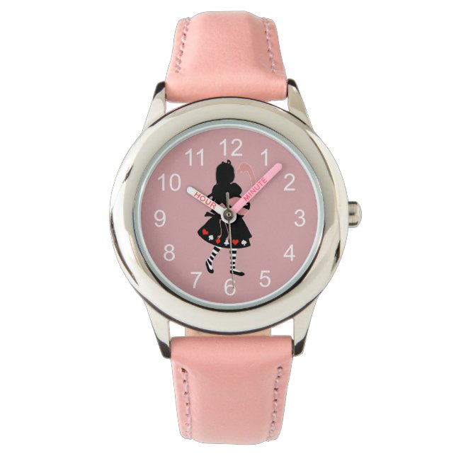 Alice en Roze Flamingo Horloge (Voorkant)