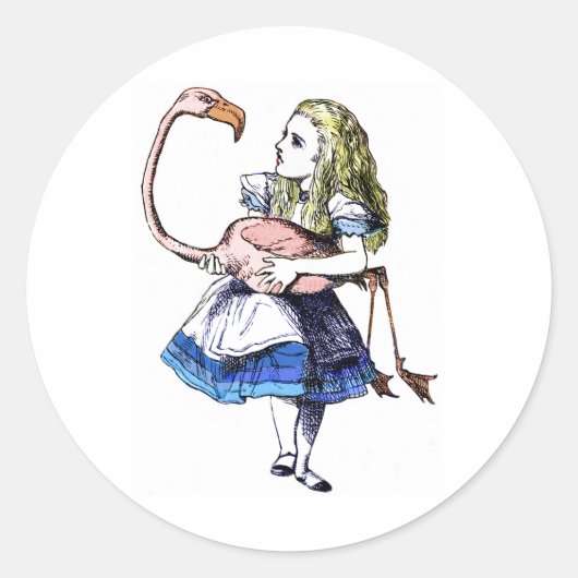 Alice en Roze Flamingo Ronde Sticker (Voorkant)