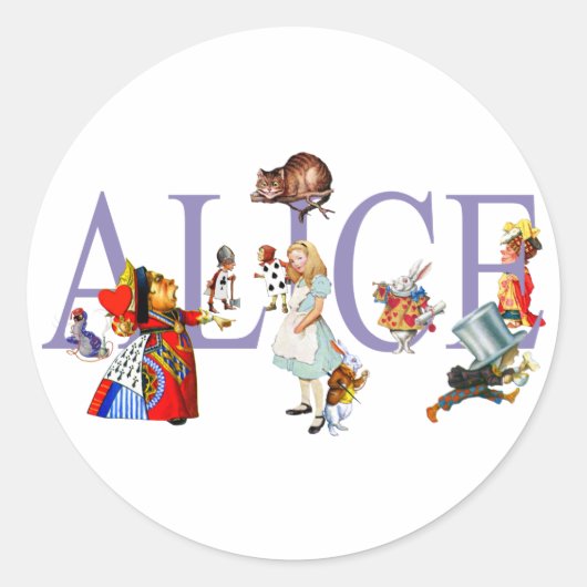 ALICE EN VRIENDEN IN WONDERLAND RONDE STICKER (Voorkant)