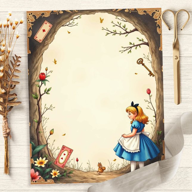 Alice en White Rabbit Bloemenschrootboekpapier (Creator heeft geüpload)