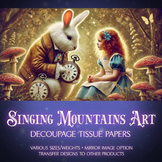 Alice en White Rabbit Clock Collectie Decoupage Tissuepapier