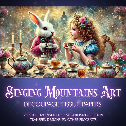 Alice en White Rabbit Fantasy Teatime Decoupage Tissuepapier