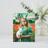 Alice en wit konijn in Poppy Fields of Oz Briefkaart (Staand voorkant)