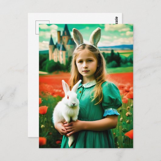 Alice en wit konijn in Poppy Fields of Oz Briefkaart (Voorkant / Achterkant)