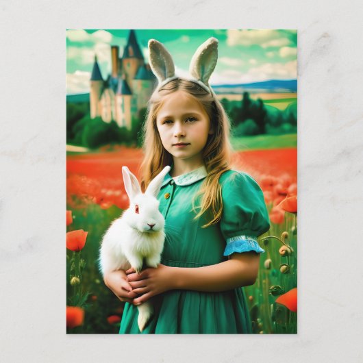 Alice en wit konijn in Poppy Fields of Oz Briefkaart (Voorkant)