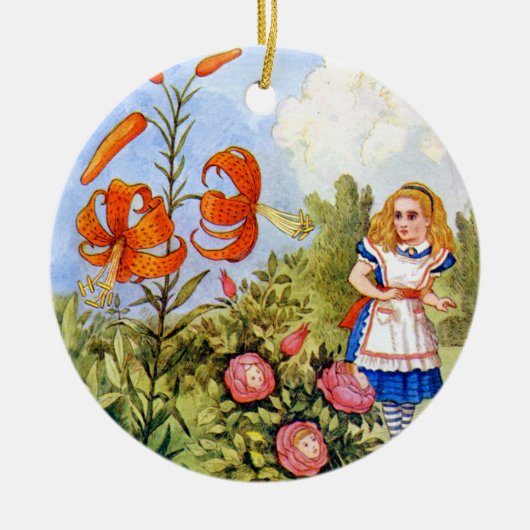 Alice Encounters die Flowers spreken in Wonderland Keramisch Ornament (Voorkant)